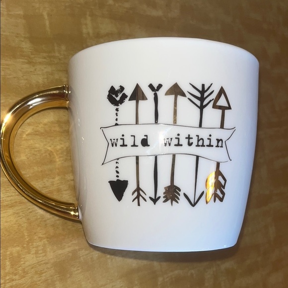 Slant Collection White Mug with Gold Handle and Black & Gold Design Wild Within - Picture 1 of 7